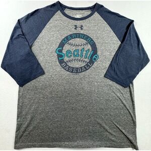 Under Armour Seattle Mariners Baseball Shirt Mens‎ 2XL Grey Navy UM7049 HeatGear